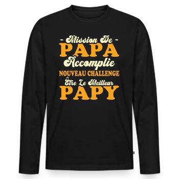 Nouveau Challenge Être Le Meilleur Papy - T-shirt manches longues Premium bio Homme - noir - Devant - Nico (187cm)