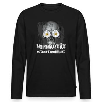 Normalität betrifft mich nicht - Männer Premium Bio Langarmshirt - Schwarz - Vorne - Nico (187cm)