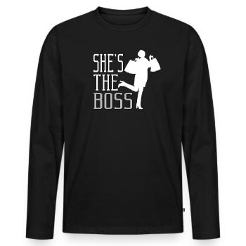 Sie ist der Boss Chef shopping Frau Silhouette - Männer Premium Bio Langarmshirt - Schwarz - Vorne - Nico (187cm)