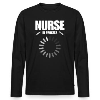 Infirmière en cours - T-shirt manches longues Premium bio Homme - noir - Devant - Nico (187cm)