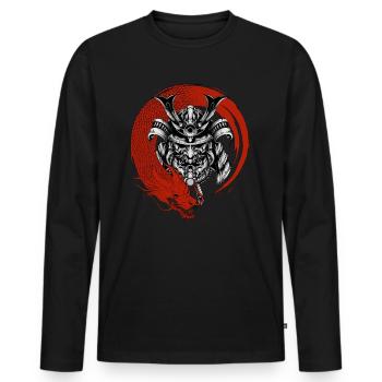 Samurai und Drache - Männer Premium Bio Langarmshirt - Schwarz - Vorne - Nico (187cm)