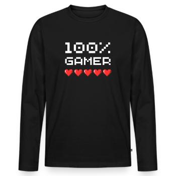 Ich bin zu 100 Prozent Gamer - Männer Premium Bio Langarmshirt - Schwarz - Vorne - Nico (187cm)