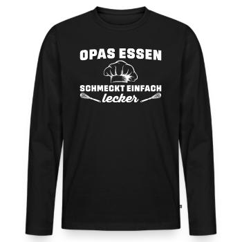 Opas Essen schmeckt einfach lecker - Männer Premium Bio Langarmshirt - Schwarz - Vorne - Nico (187cm)