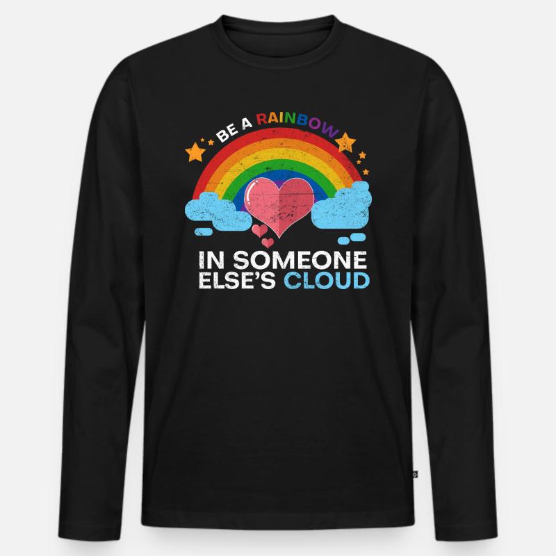 Regenbogen Herz Liebe - Männer Premium Bio Langarmshirt - Schwarz