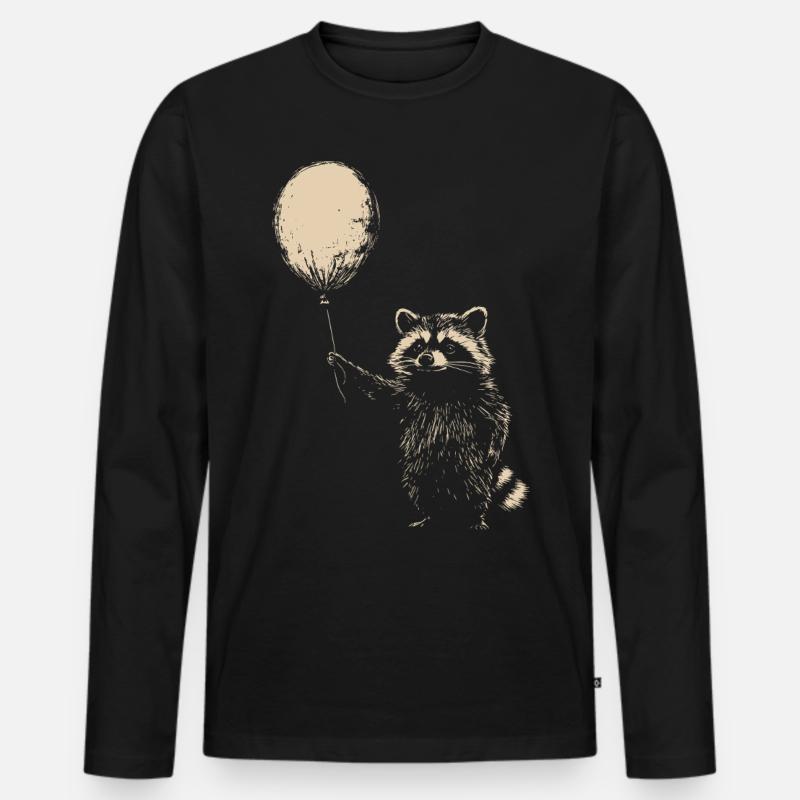 Waschbär mit Luftballon - Männer Premium Bio Langarmshirt - Schwarz