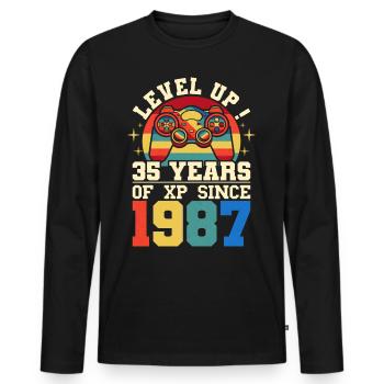 Level 35 1987 Birthday Gamer 35 years - Men's Premium Organic Long Sleeve Shirt - black - Front - Nico (187cm)