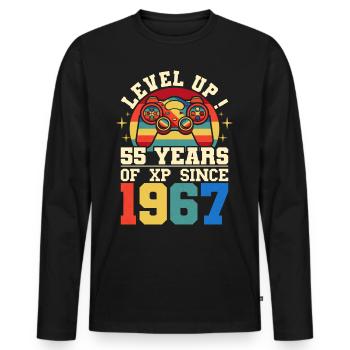 Niveau 55 1967 Anniversaire Gamer 55 ans - T-shirt manches longues Premium bio Homme - noir - Devant - Nico (187cm)