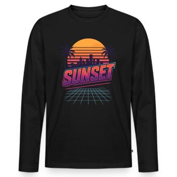 Retro Sunset - 80s Style - Men's Premium Organic Long Sleeve Shirt - black - Front - Nico (187cm)