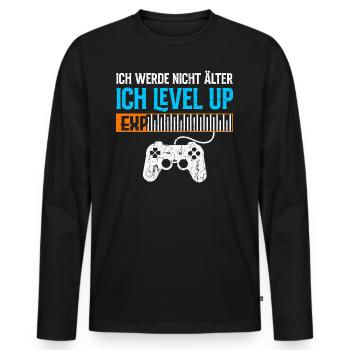 Ich werde nicht älter. Ich level up. - Männer Premium Bio Langarmshirt - Schwarz - Vorne - Nico (187cm)