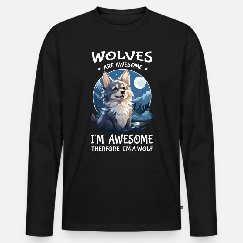 niedlicher Wolf - Männer Premium Bio Langarmshirt - Schwarz