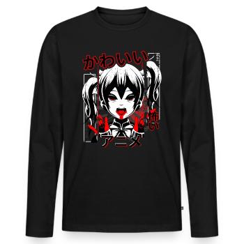 Japanese Scary Dark Kawaii Anime Horror Manga Girl - Men's Premium Organic Long Sleeve Shirt - black - Front - Nico (187cm)