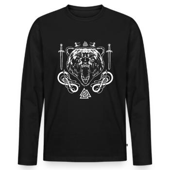 VIKING WIKINGER BEAR RINGERIKE VALKNUT SWORD AX - Men's Premium Organic Long Sleeve Shirt - black - Front - Nico (187cm)