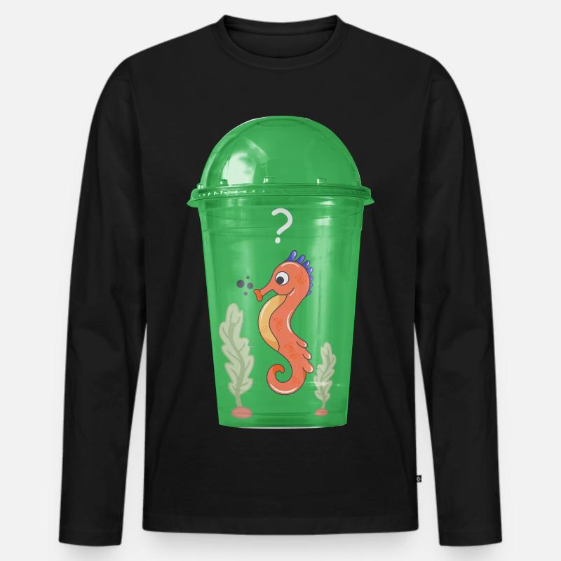 Seepferd im Becher - Männer Premium Bio Langarmshirt - Schwarz