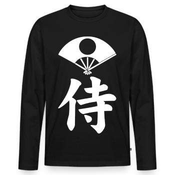Emblème samouraï du clan Satake (blanc) - T-shirt manches longues Premium bio Homme - noir - Devant - Nico (187cm)