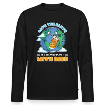 Save the earth its the only planet with beer - Männer Premium Bio Langarmshirt - Schwarz - Vorne - Nico (187cm)
