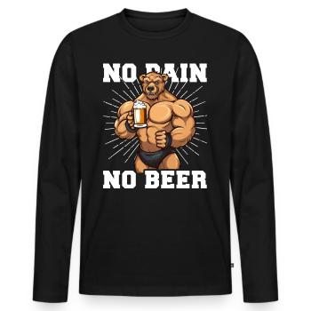 Bodybuilder Gym Bier No Pain No Beer - Männer Premium Bio Langarmshirt - Schwarz - Vorne - Nico (187cm)