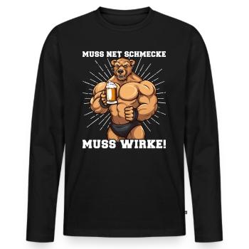 Bodybuilder Muss Net Schmecke Muss Wirke - Männer Premium Bio Langarmshirt - Schwarz - Vorne - Nico (187cm)