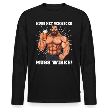 Bodybuilder Muss Net Schmecke Muss Wirke - Männer Premium Bio Langarmshirt - Schwarz - Vorne - Nico (187cm)