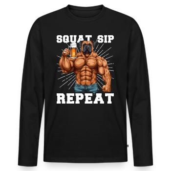 Bodybuilder Gym Beer Squat Sip Repeat - Men's Premium Organic Long Sleeve Shirt - black - Front - Nico (187cm)