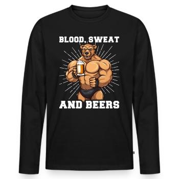 Bodybuilder Gym Bière Blood Sweat And Beers - T-shirt manches longues Premium bio Homme - noir - Devant - Nico (187cm)