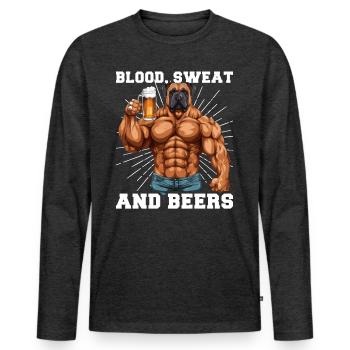 Bodybuilder Gym Bier Blood Sweat And Beer - Men's Premium Organic Long Sleeve Shirt - heather anthracite - Front - Nico (187cm)
