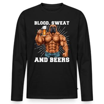 Bodybuilder Gym Bier Blood Sweat And Beer - Men's Premium Organic Long Sleeve Shirt - black - Front - Nico (187cm)
