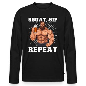 Bodybuilder Gym Beer Squat Sip Repeat - Men's Premium Organic Long Sleeve Shirt - black - Front - Nico (187cm)