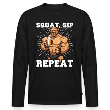 Bodybuilder Gym Beer Squat Sip Repeat - Men's Premium Organic Long Sleeve Shirt - black - Front - Nico (187cm)