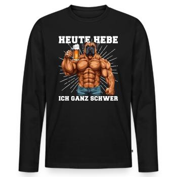 Bodybuilder Gym Bière | Aujourd’hui, je soulève très fort - T-shirt manches longues Premium bio Homme - noir - Devant - Nico (187cm)