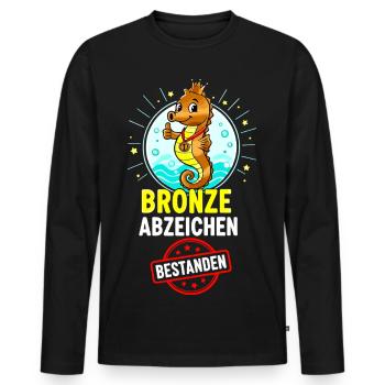 Insigne hippocampe en bronze - T-shirt manches longues Premium bio Homme - noir - Devant - Nico (187cm)
