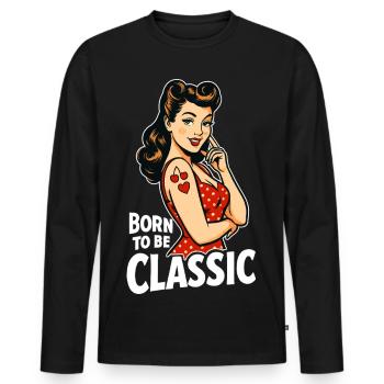 Born to Be Classic – Pin-Up Woman in Retro Style - Men's Premium Organic Long Sleeve Shirt - black - Front - Nico (187cm)