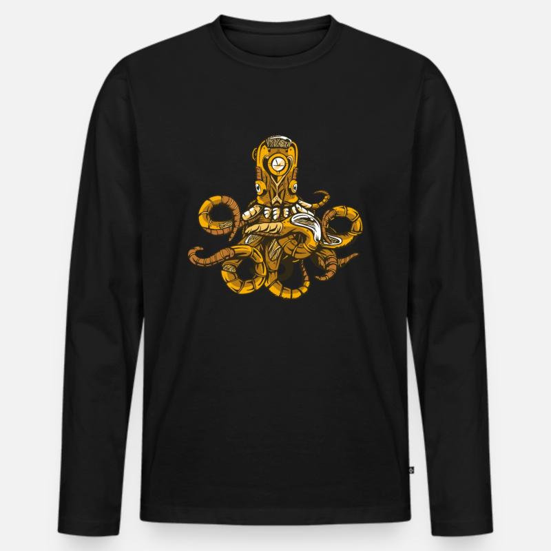 Octopus Steampunk - Männer Premium Bio Langarmshirt - Schwarz