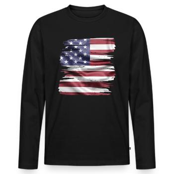 Drapeau américain rétro - T-shirt manches longues Premium bio Homme - noir - Devant - Nico (187cm)