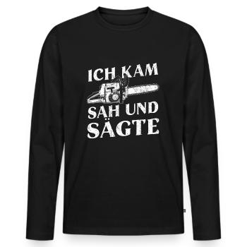 Ich kam sah und sägte - Männer Premium Bio Langarmshirt - Schwarz - Vorne - Nico (187cm)