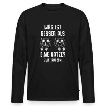Was ist besser als eine Katze - Männer Premium Bio Langarmshirt - Schwarz - Vorne - Nico (187cm)