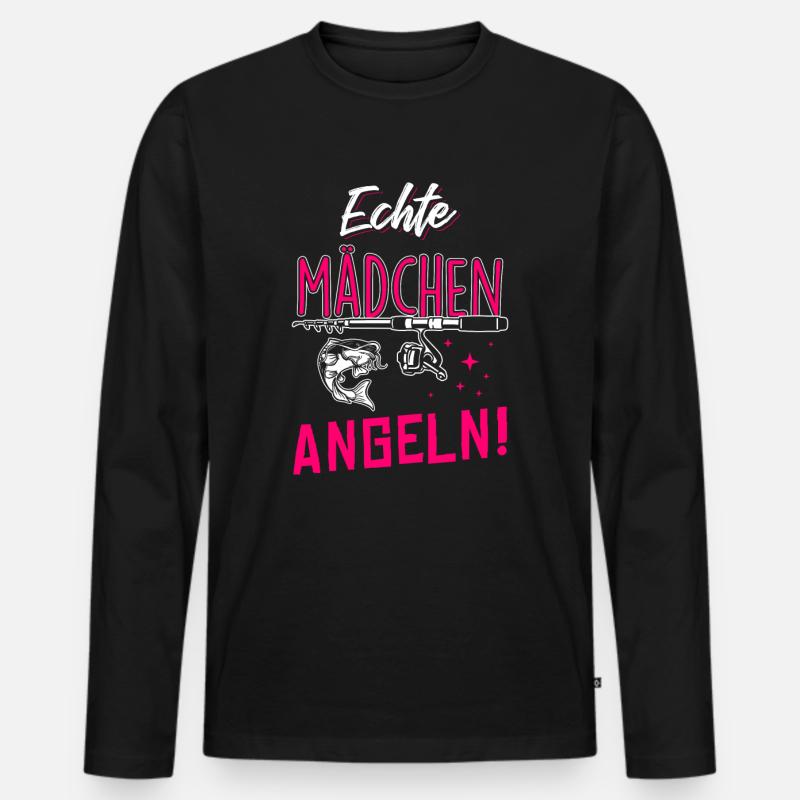 Echte Mädchen Angeln - Männer Premium Bio Langarmshirt - Schwarz