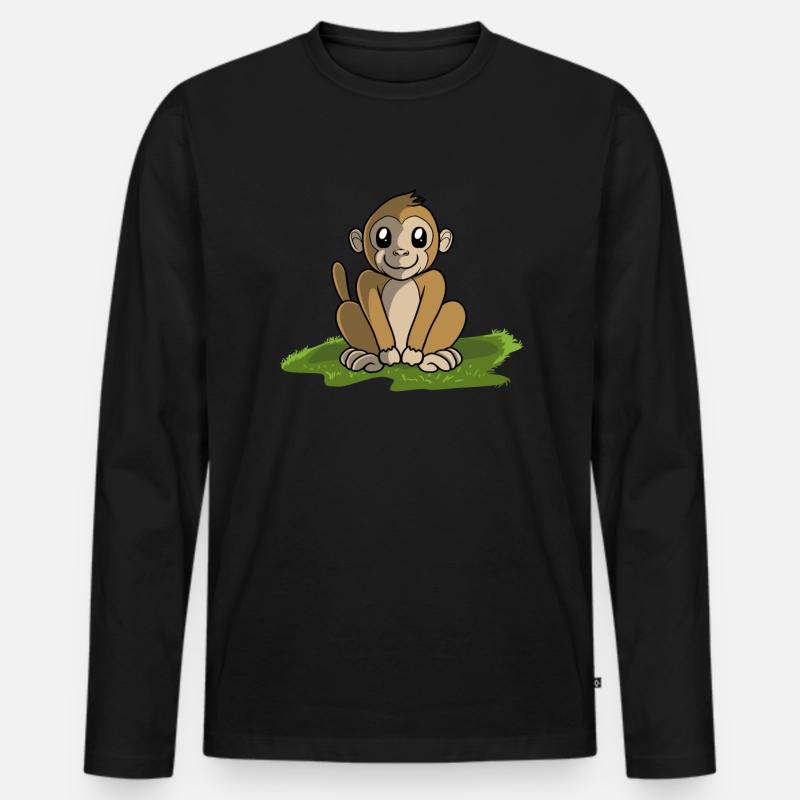 Affe Äffchen - Männer Premium Bio Langarmshirt - Schwarz