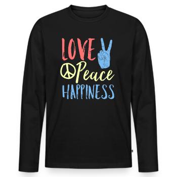 Love Peace Happiness - Männer Premium Bio Langarmshirt - Schwarz - Vorne - Nico (187cm)