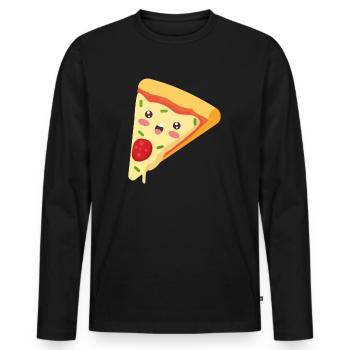 Kawaii Pizza - Männer Premium Bio Langarmshirt - Schwarz - Vorne - Nico (187cm)