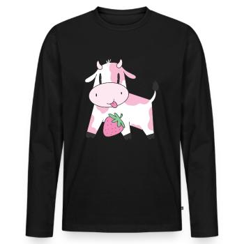 Strawberry Cow - Männer Premium Bio Langarmshirt - Schwarz - Vorne - Nico (187cm)