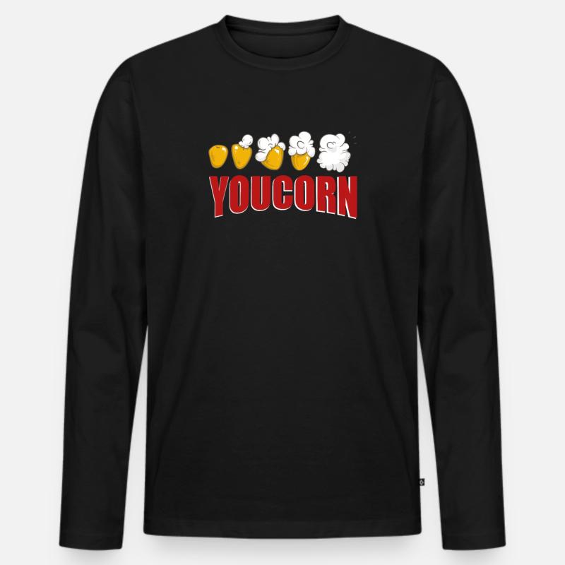 Popcorn Spruch - Männer Premium Bio Langarmshirt - Schwarz
