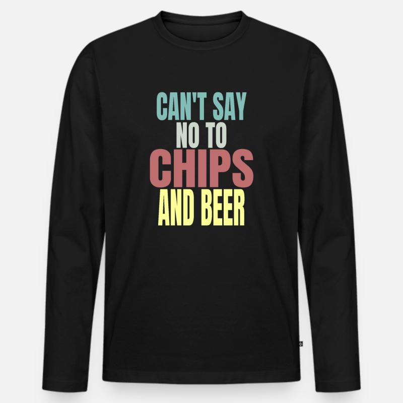 Chips und Bier - Männer Premium Bio Langarmshirt - Schwarz