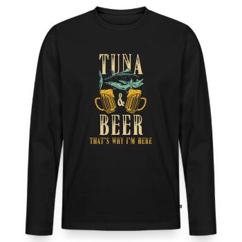 Thunfisch und Bier Spruch - Männer Premium Bio Langarmshirt - Schwarz - Vorne - Nico (187cm)