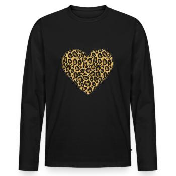 Herz Leoparden - Männer Premium Bio Langarmshirt - Schwarz - Vorne - Nico (187cm)