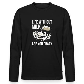 Lait au lait cru au lait entier - T-shirt manches longues Premium bio Homme - noir - Devant - Nico (187cm)