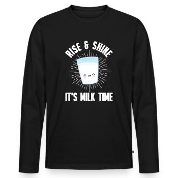 Lait au lait cru au lait entier - T-shirt manches longues Premium bio Homme - noir - Devant - Nico (187cm)