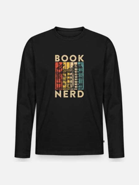 Bücherwurm Buch Lesen Leseratte - Männer Premium Bio Langarmshirt - Schwarz