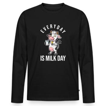 Lait au lait cru au lait entier - T-shirt manches longues Premium bio Homme - noir - Devant - Nico (187cm)