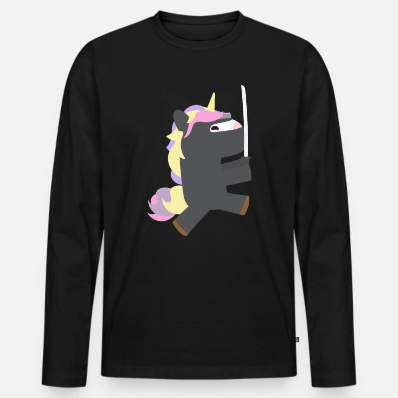Ninja Einhorn - Männer Premium Bio Langarmshirt - Schwarz