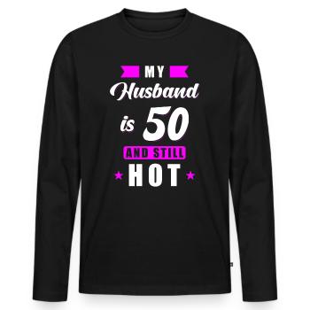 Husband 50 Birthday Gift - Men's Premium Organic Long Sleeve Shirt - black - Front - Nico (187cm)